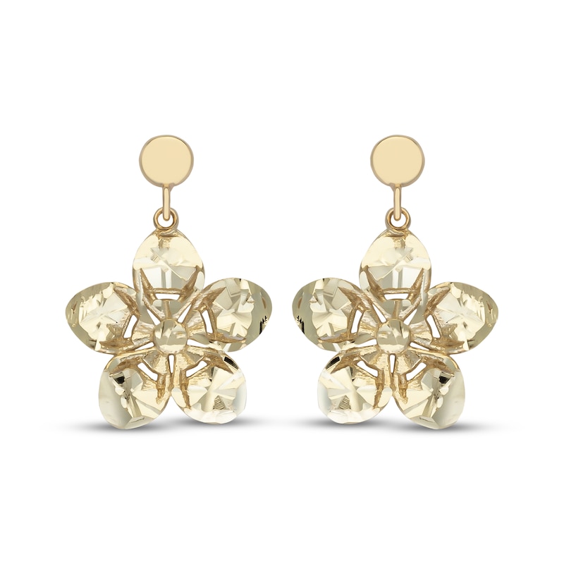 Main Image 2 of Diamond-Cut Flower Dangle Earrings 14K Yellow Gold