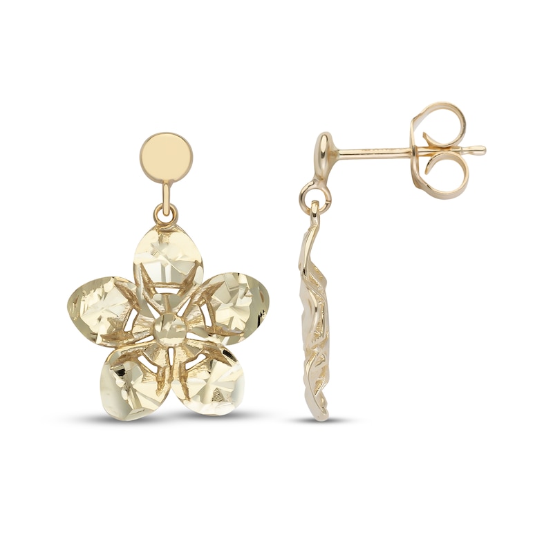 Main Image 3 of Diamond-Cut Flower Dangle Earrings 14K Yellow Gold