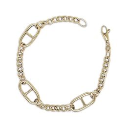 Mariner Station Curb Chain Bracelet Hollow 10K Yellow Gold 7.5"