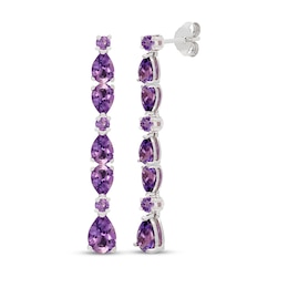 Pear-Shaped & Round Amethyst Drop Earrings Sterling Silver