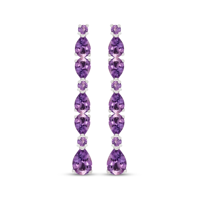 Main Image 2 of Pear-Shaped & Round Amethyst Drop Earrings Sterling Silver