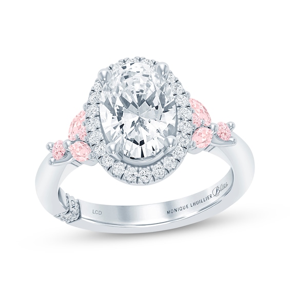 Monique Lhuillier Bliss Oval-Cut White & Pink Lab-Grown Diamond Engagement Ring 2-1/2 ct tw 18K White Gold