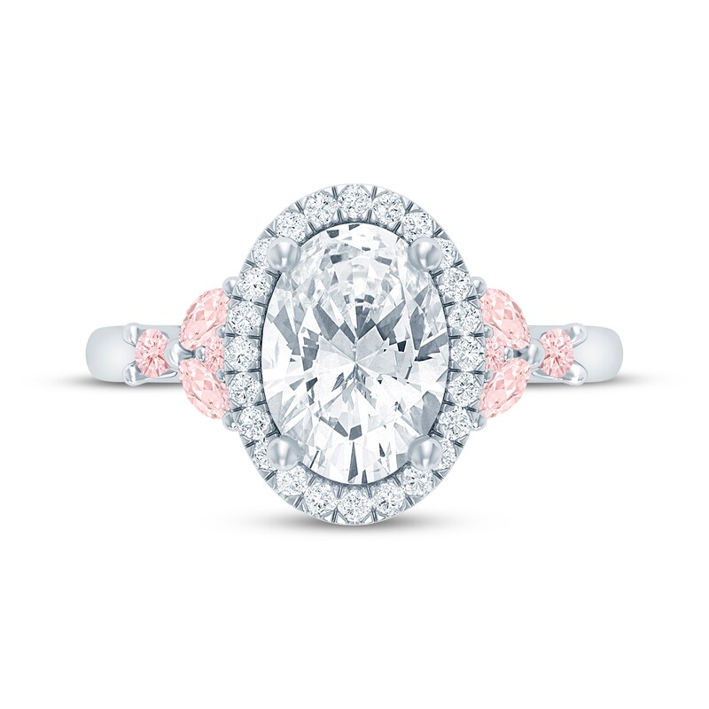 Main Image 4 of Monique Lhuillier Bliss Oval-Cut White & Pink Lab-Grown Diamond Engagement Ring 2-1/2 ct tw 18K White Gold