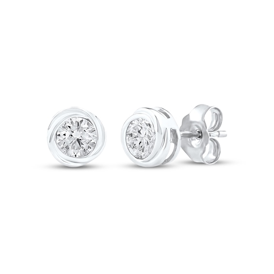 Diamond Solitaire Swirl Frame Stud Earrings 1/2 ct tw 10K White Gold (I/I2