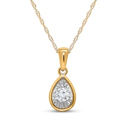 Radiant Reflections Diamond Solitaire Teardrop Frame Necklace 1/8 ct tw 10K Yellow Gold (J/I3)