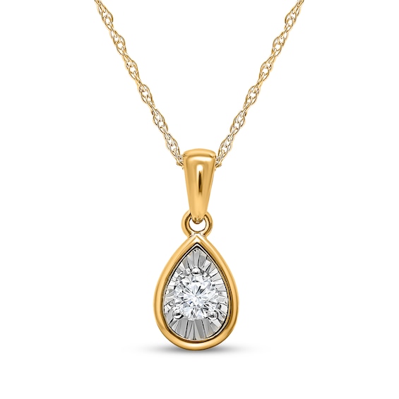 Radiant Reflections Diamond Solitaire Teardrop Frame Necklace 1/8 ct tw 10K Yellow Gold (J/I3)
