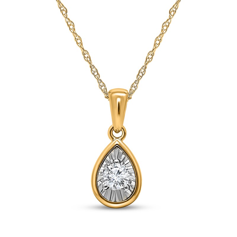 Main Image 1 of Radiant Reflections Diamond Solitaire Teardrop Frame Necklace 1/8 ct tw 10K Yellow Gold (J/I3)