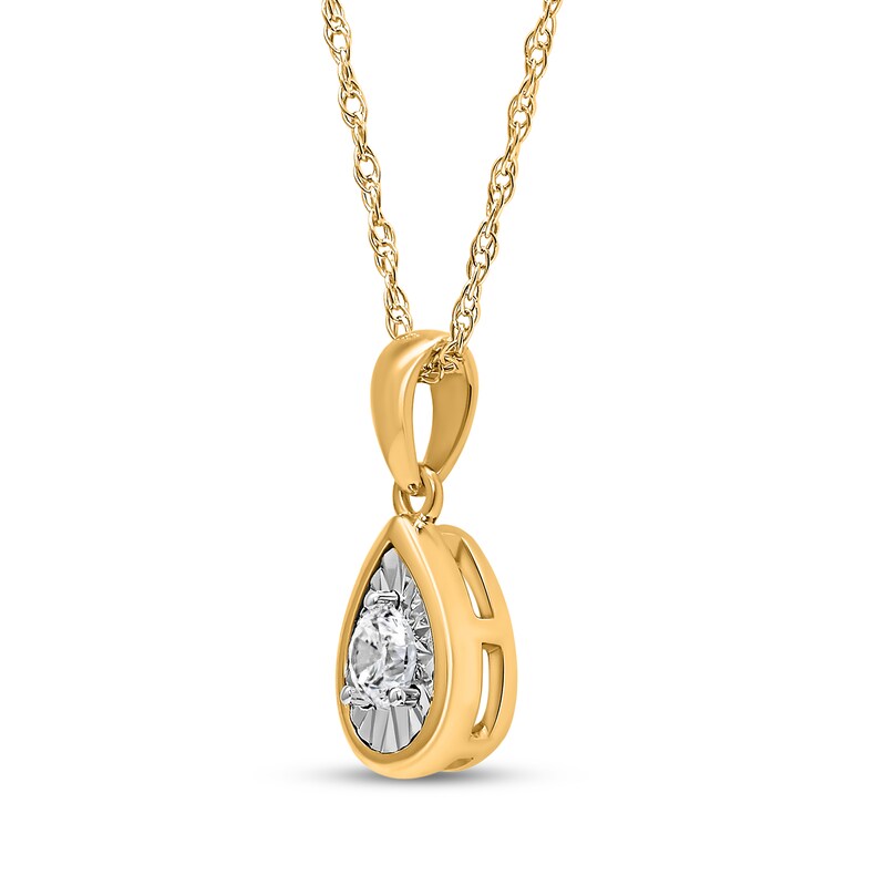 Main Image 2 of Radiant Reflections Diamond Solitaire Teardrop Frame Necklace 1/8 ct tw 10K Yellow Gold (J/I3)