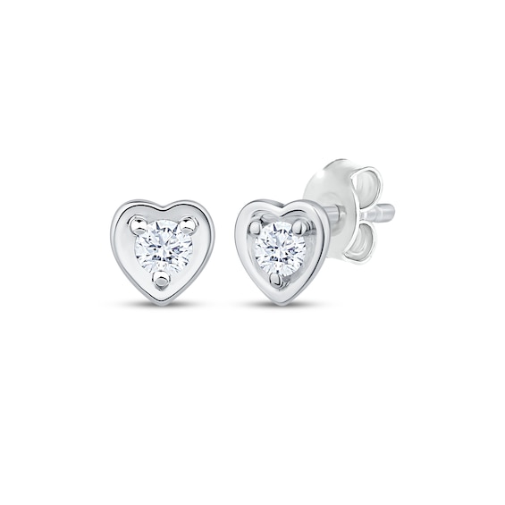 Round-Cut Diamond Solitaire Heart Stud Earrings 1/8 ct tw Sterling Silver (I/I2)