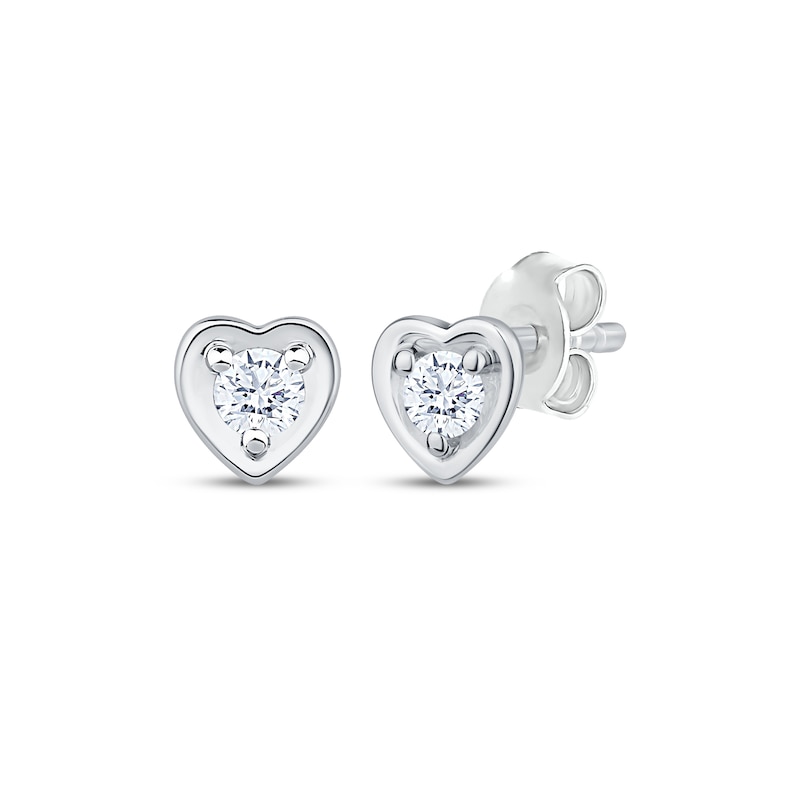 Main Image 1 of Round-Cut Diamond Solitaire Heart Stud Earrings 1/8 ct tw Sterling Silver (I/I2)