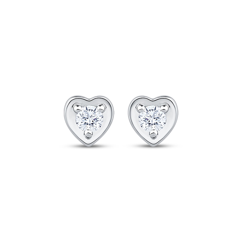 Main Image 2 of Round-Cut Diamond Solitaire Heart Stud Earrings 1/8 ct tw Sterling Silver (I/I2)