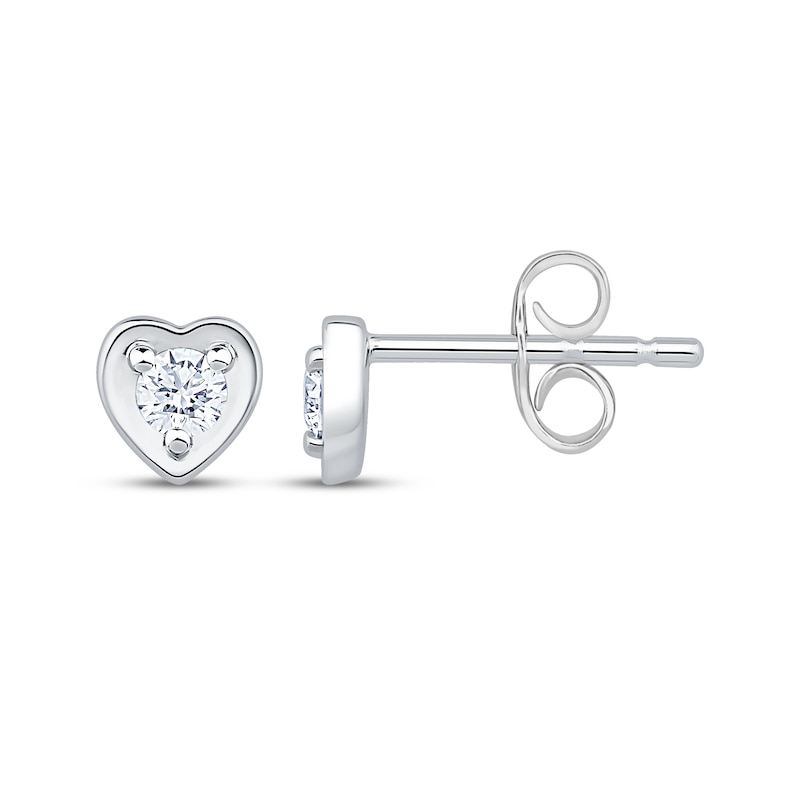 Main Image 3 of Round-Cut Diamond Solitaire Heart Stud Earrings 1/8 ct tw Sterling Silver (I/I2)