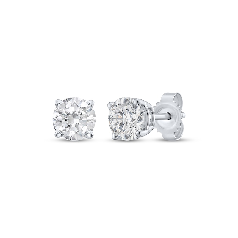 Main Image 1 of Round-Cut Diamond Solitaire Stud Earrings 7/8 ct tw 10K White Gold (I/I3)
