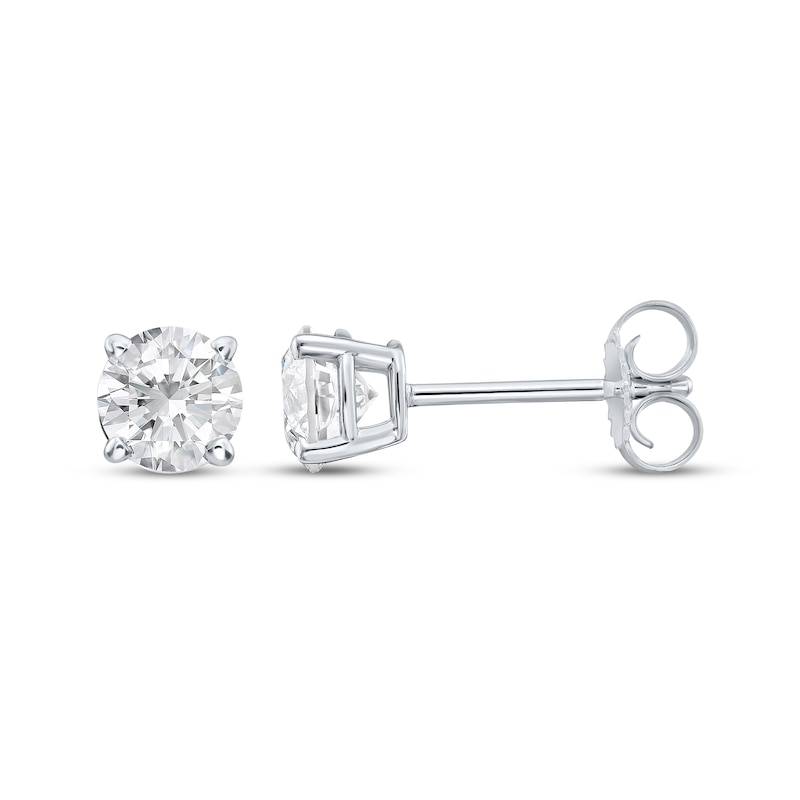 Main Image 3 of Round-Cut Diamond Solitaire Stud Earrings 7/8 ct tw 10K White Gold (I/I3)