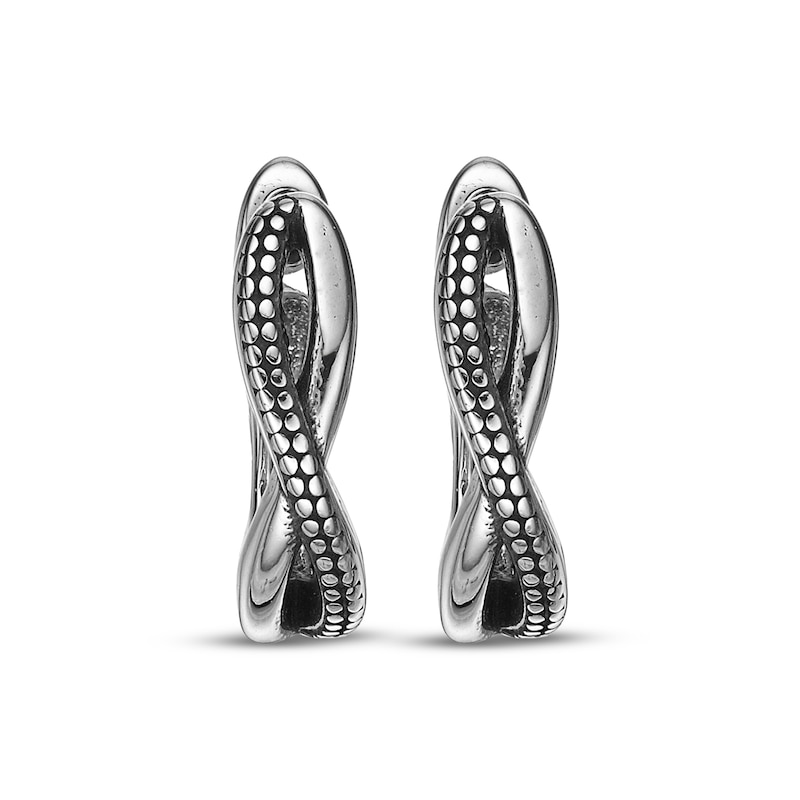 Main Image 2 of Men's Dot Twist Hoop Earrings Stainless Steel & Black Ion Plating