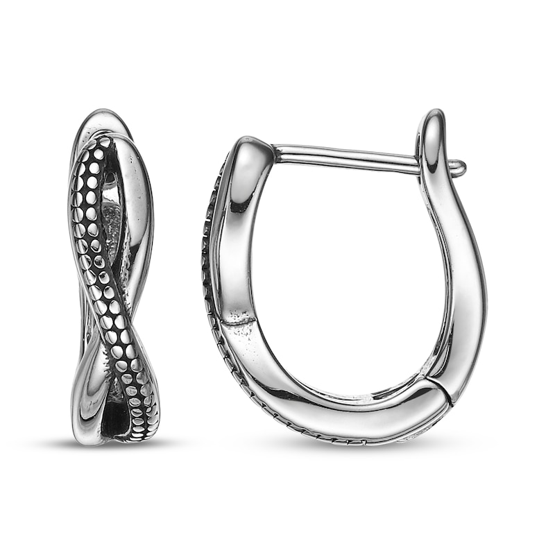 Main Image 3 of Men's Dot Twist Hoop Earrings Stainless Steel & Black Ion Plating