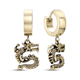 Men's Dragon Dangle Hoop Earrings Yellow Ion-Plated Stainless Steel