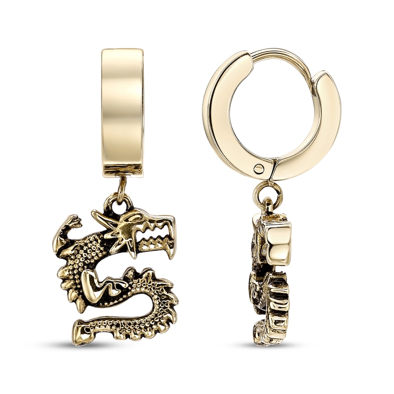 Main Image 3 of Men's Dragon Dangle Hoop Earrings Yellow Ion-Plated Stainless Steel