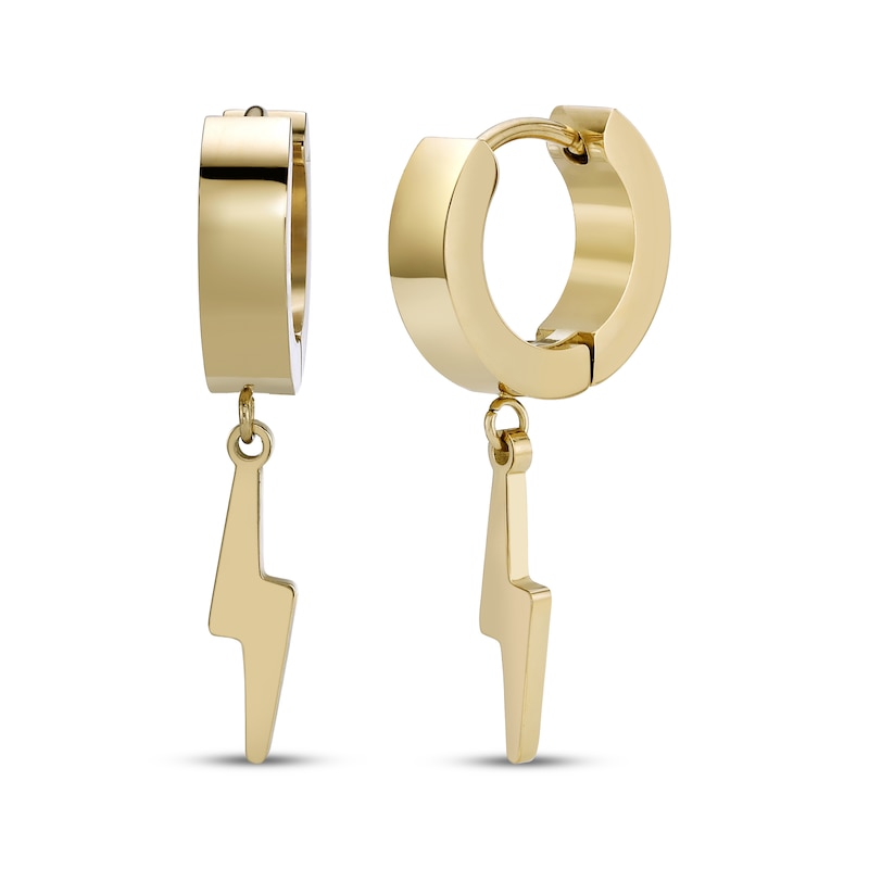 Main Image 1 of Men's Lightning Dangle Hoop Earrings Yellow Ion-Plated Stainless Steel