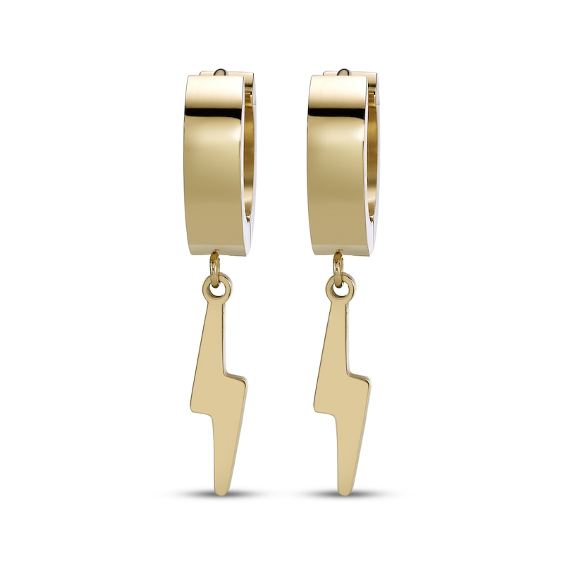 Main Image 2 of Men's Lightning Dangle Hoop Earrings Yellow Ion-Plated Stainless Steel
