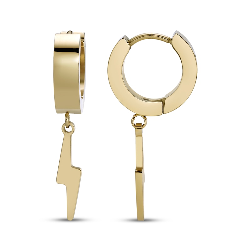 Main Image 3 of Men's Lightning Dangle Hoop Earrings Yellow Ion-Plated Stainless Steel