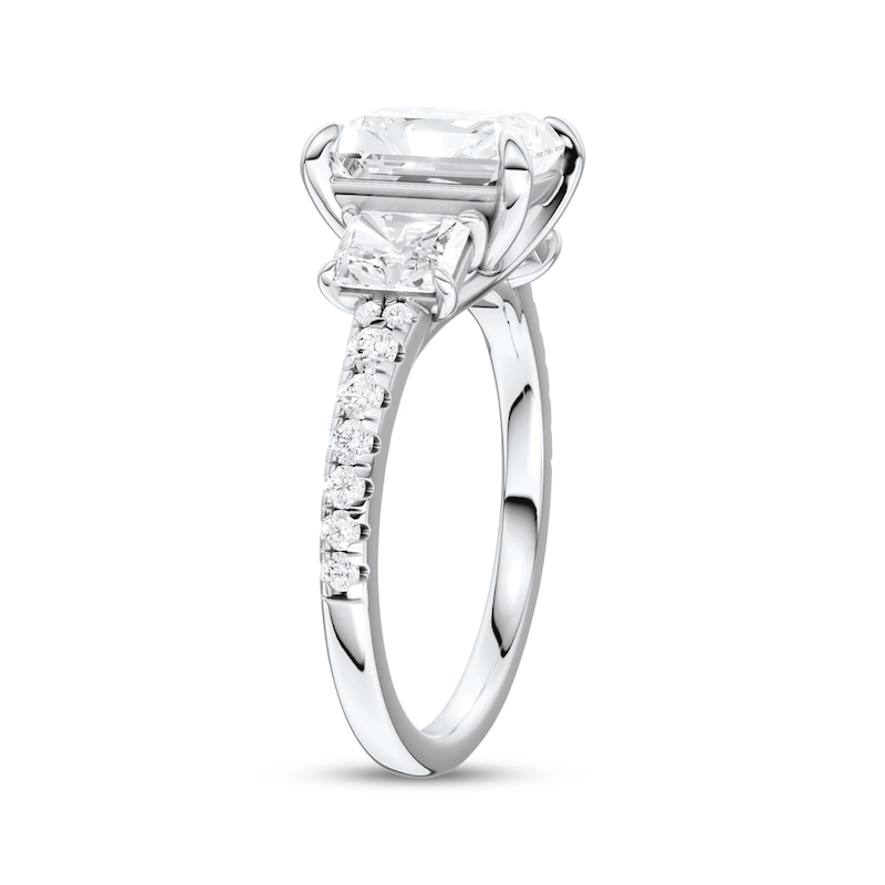 Main Image 2 of Memories Moments Magic Radiant-Cut Lab-Grown Diamond Three-Stone Engagement Ring 3 ct tw 14K White Gold