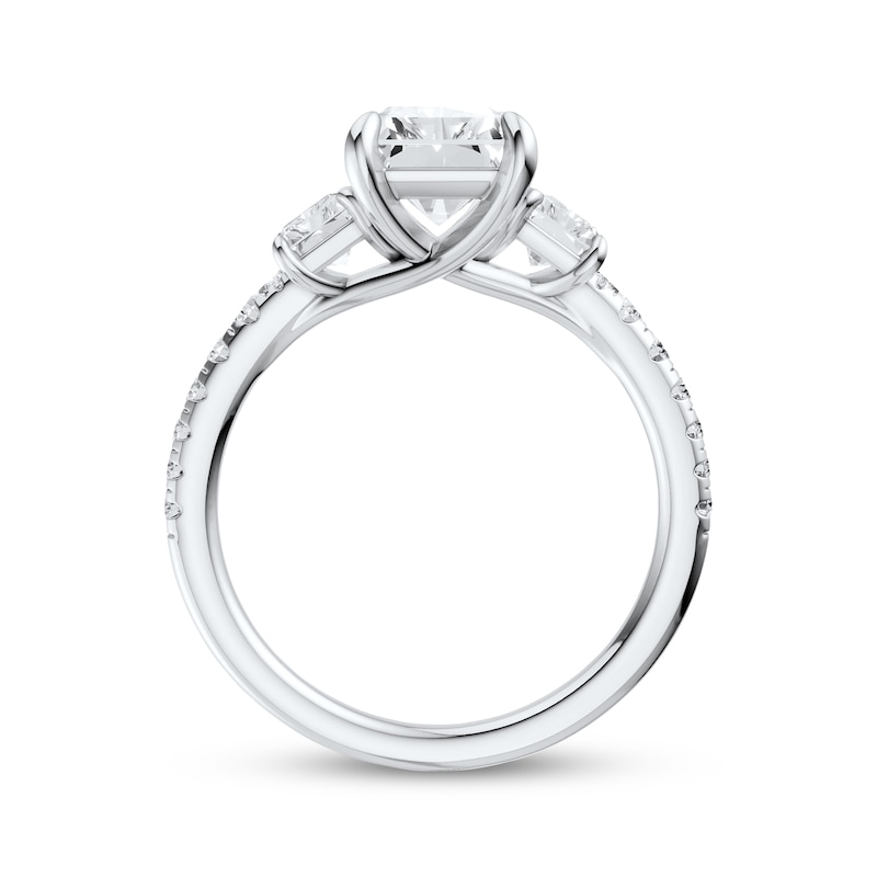 Main Image 3 of Memories Moments Magic Radiant-Cut Lab-Grown Diamond Three-Stone Engagement Ring 3 ct tw 14K White Gold
