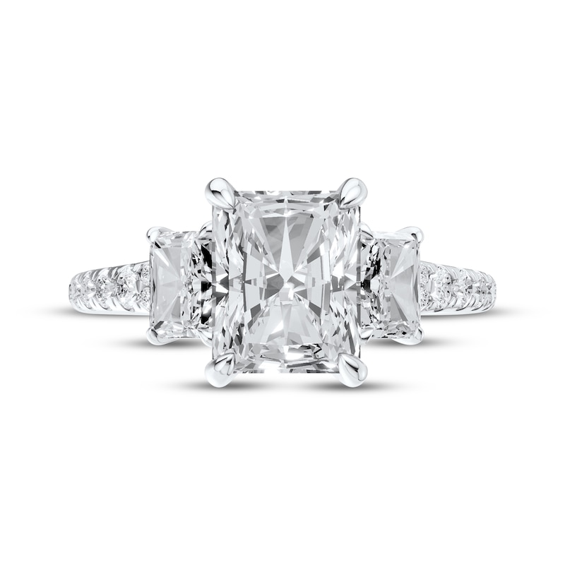 Main Image 4 of Memories Moments Magic Radiant-Cut Lab-Grown Diamond Three-Stone Engagement Ring 3 ct tw 14K White Gold