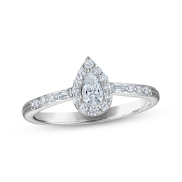 Now + Forever Pear-Shaped Diamond Halo Engagement Ring 1/3 ct tw 14K White Gold