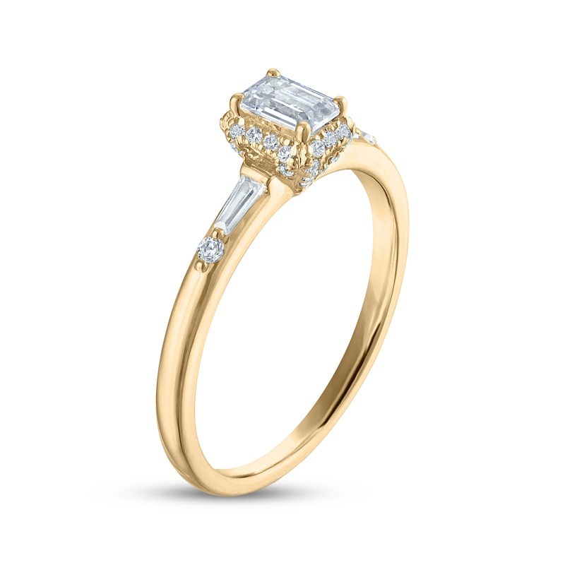 Main Image 2 of Now + Forever Emerald-Cut Diamond Halo Engagement Ring 5/8 ct tw 14K Yellow Gold