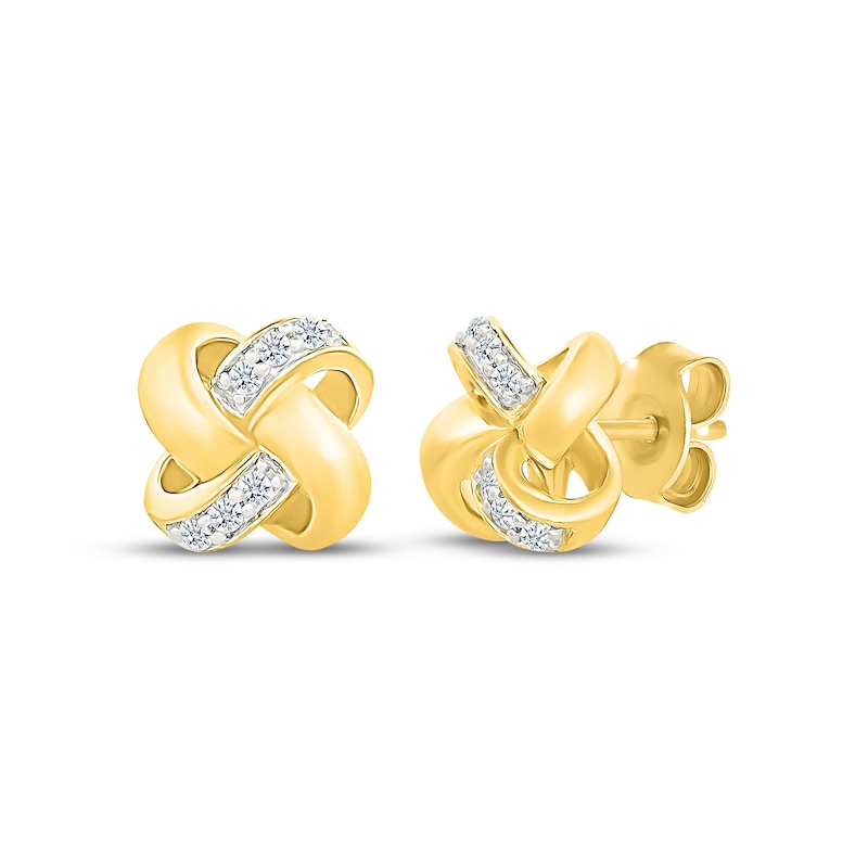 Main Image 1 of Diamond Knot Mini Stud Earrings 1/15 ct tw 10K Yellow Gold