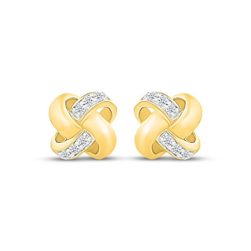 Main Image 2 of Diamond Knot Mini Stud Earrings 1/15 ct tw 10K Yellow Gold