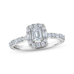 Now + Forever Certified Emerald-Cut Diamond Halo Engagement Ring 3/4 ct tw Platinum