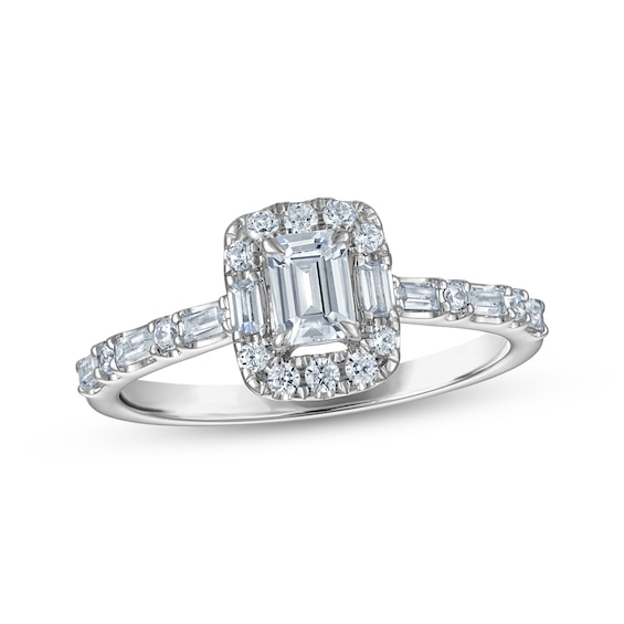Now + Forever Certified Emerald-Cut Diamond Halo Engagement Ring 3/4 ct tw Platinum
