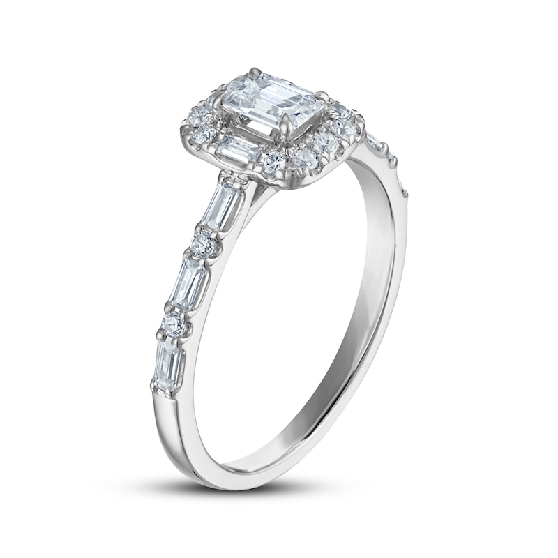 Main Image 2 of Now + Forever Certified Emerald-Cut Diamond Halo Engagement Ring 3/4 ct tw Platinum