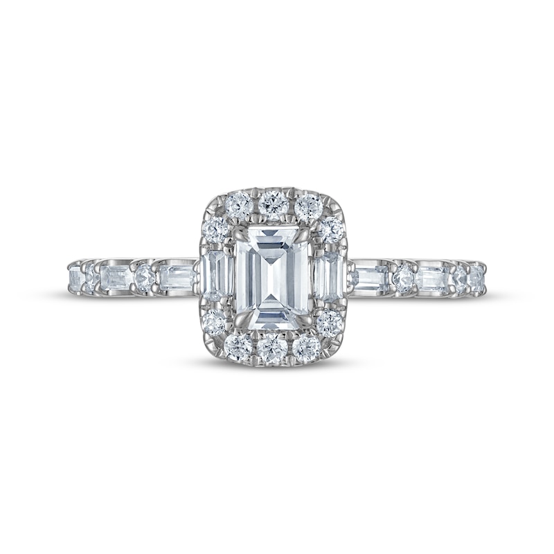 Main Image 3 of Now + Forever Certified Emerald-Cut Diamond Halo Engagement Ring 3/4 ct tw Platinum