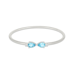 Swiss Blue Topaz & White Lab-Created Sapphire Bangle Bracelet Sterling Silver