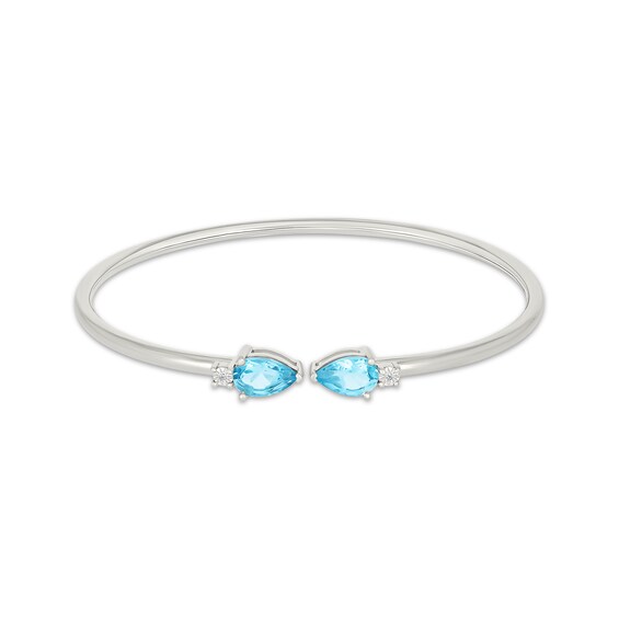 Swiss Blue Topaz & White Lab-Created Sapphire Bangle Bracelet Sterling Silver