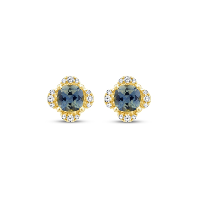 Main Image 2 of American Blue Sapphire & Diamond Flower Stud Earrings 1/20 ct tw 10K Yellow Gold