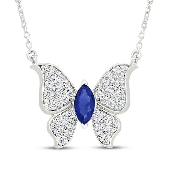 Marquise-Cut Blue & White Lab-Created Sapphire Butterfly Necklace Sterling Silver 18"