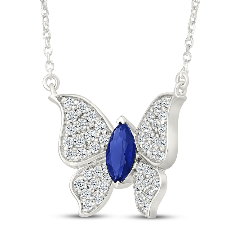 Main Image 2 of Marquise-Cut Blue & White Lab-Created Sapphire Butterfly Necklace Sterling Silver 18"