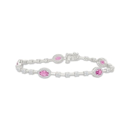 Pink & White Lab-Created Sapphire Sapphire Link Bracelet Sterling Silver 7"