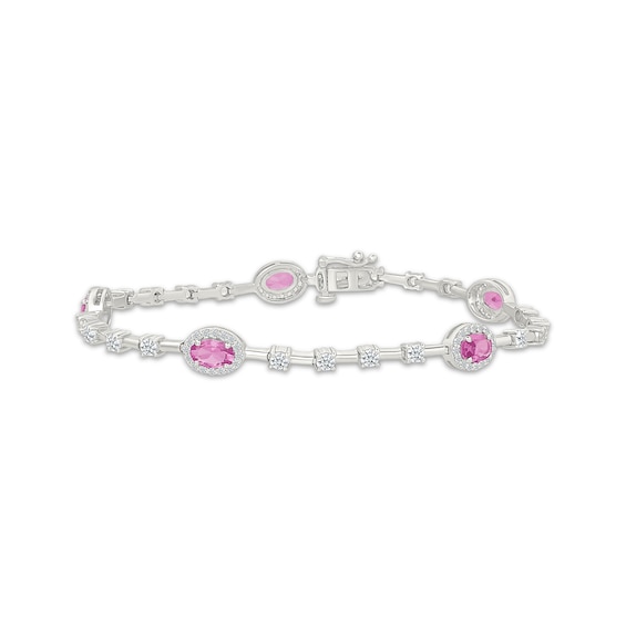 Pink & White Lab-Created Sapphire Sapphire Link Bracelet Sterling Silver 7"