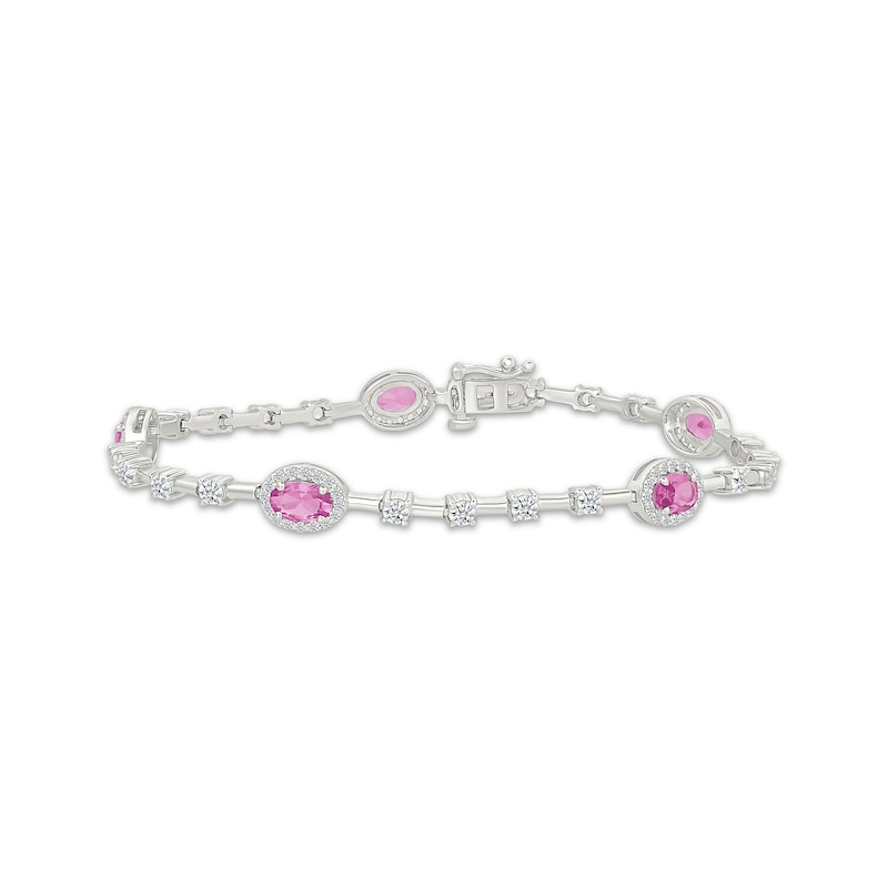 Main Image 1 of Pink & White Lab-Created Sapphire Sapphire Link Bracelet Sterling Silver 7"
