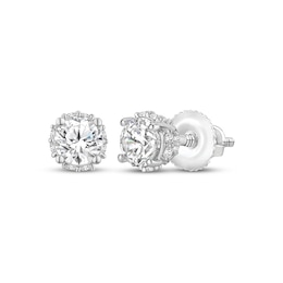 Round-Cut Diamond Solitaire Hidden Halo Stud Earrings 1 ct tw 10K White Gold (J/I3)