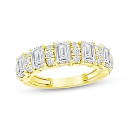 Now + Forever Lab-Grown Diamonds Round & Emerald-Cut Anniversary Ring 2 ct tw 14K Yellow Gold