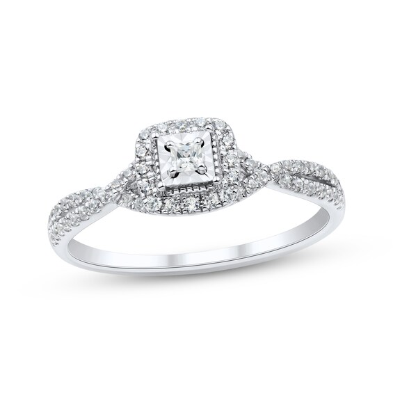 Now + Forever Princess-Cut Diamond Halo Engagement Ring 1/4 ct tw 14K White Gold