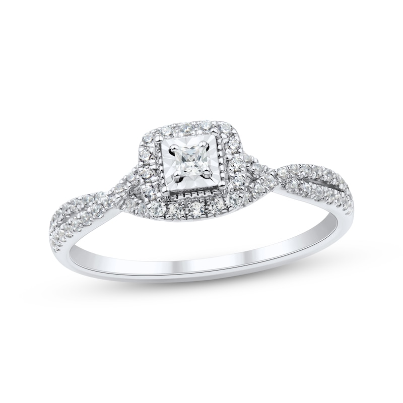 Main Image 1 of Now + Forever Princess-Cut Diamond Halo Engagement Ring 1/4 ct tw 14K White Gold
