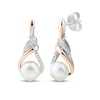 Thumbnail Image 1 of Cultured Pearl & White Lab-Created Sapphire Dangle Earrings Sterling Silver & 10K Rose Gold