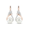 Thumbnail Image 2 of Cultured Pearl & White Lab-Created Sapphire Dangle Earrings Sterling Silver & 10K Rose Gold